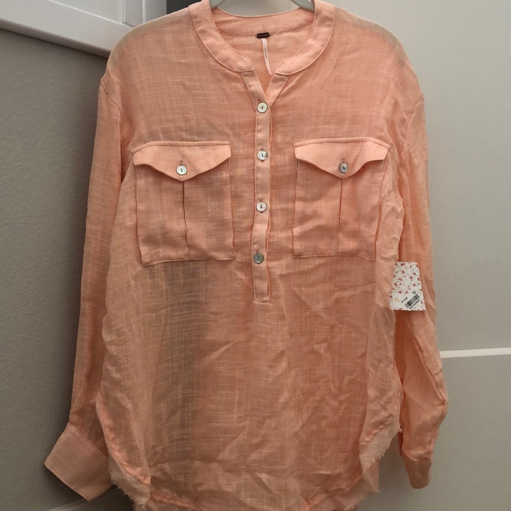 Free People button up linen tunic blouse
